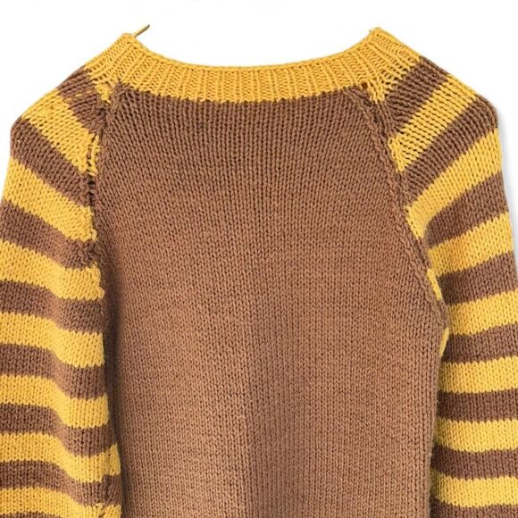 Vintage handmade knit Brown and yellow striped long sleeve sweater size S - Picture 4 of 8